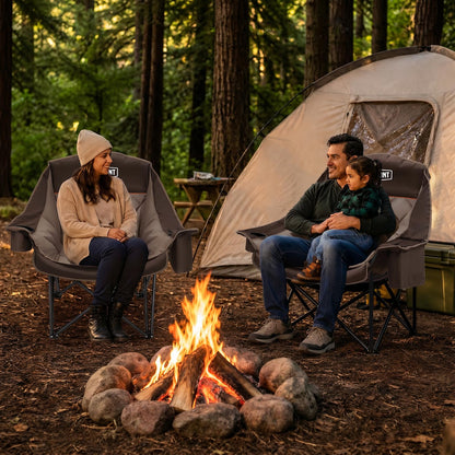 Overmont Oversized XL Camping Chair for Adults - 450lbs Support Heavy-Duty Padded Folding Chair with Side Pocket Cup Holder Cooling Bag for Outdoor Sports Garden Beach Fishing Lawn Khaki 2pcs 🍁 All In One Marketplace Canada