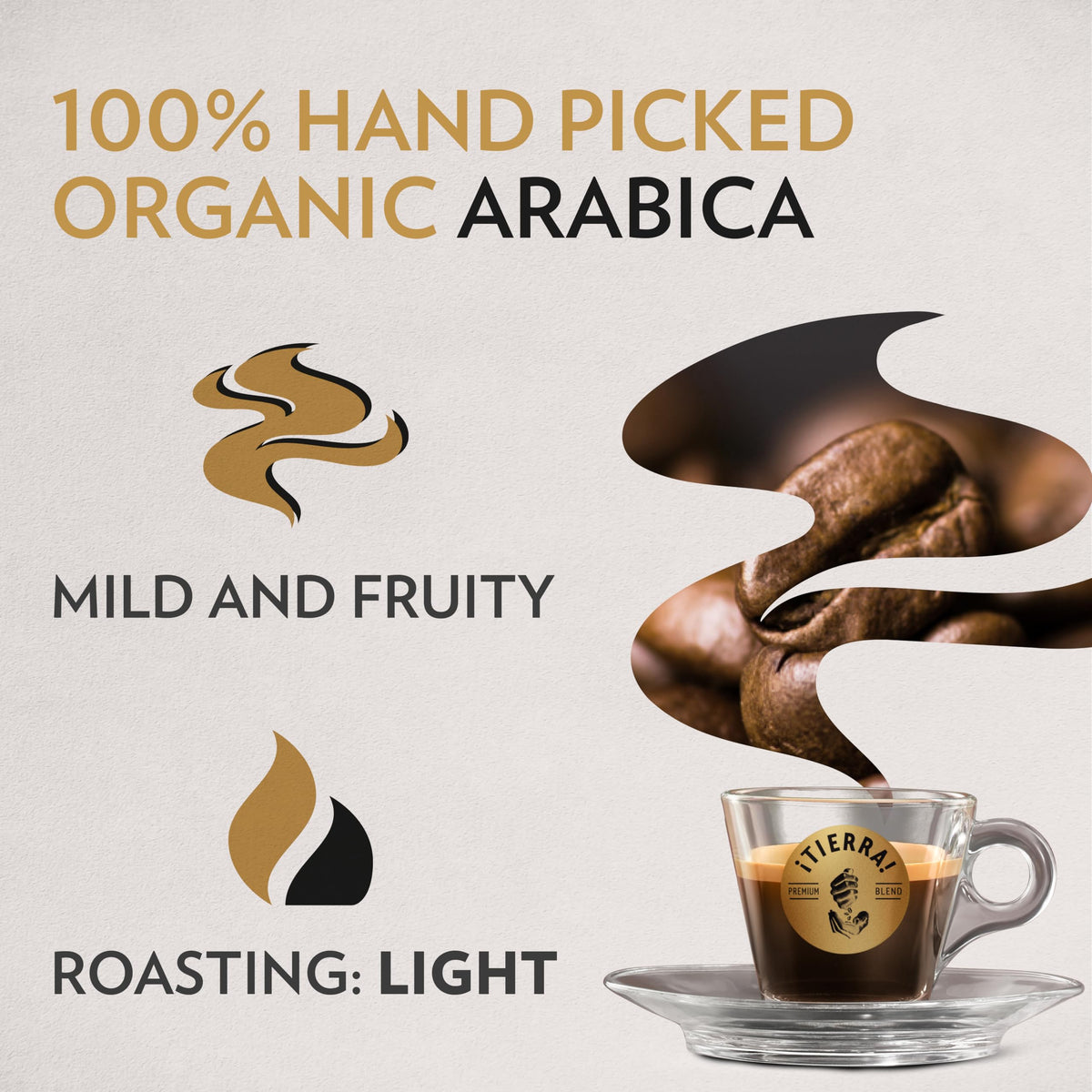 Lavazza Organic Tierra Whole Bean Coffee Blend - Light Roast, Premium Arabica Beans - 1KG Bag