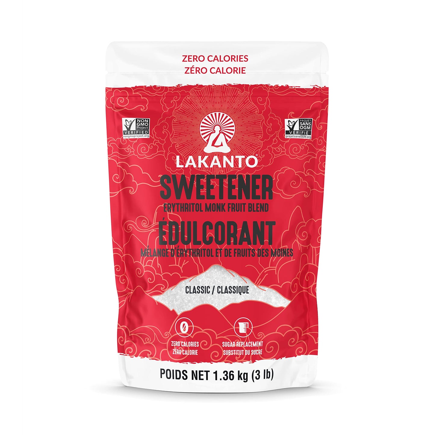 Lakanto Monkfruit & Erythritol Sweetener - 1-to-1 Sugar Replacement, Zero Calories, Keto & Diabetic Friendly (3 lb / 1.36 kg)