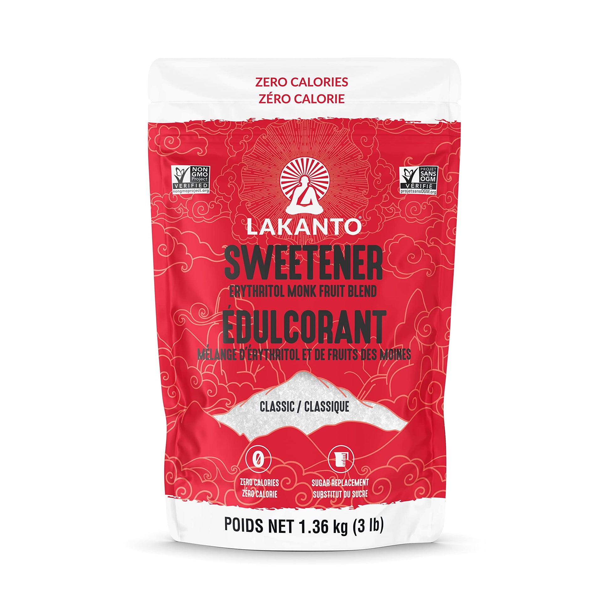 Lakanto Monkfruit & Erythritol Sweetener - 1-to-1 Sugar Replacement, Zero Calories, Keto & Diabetic Friendly (3 lb / 1.36 kg)