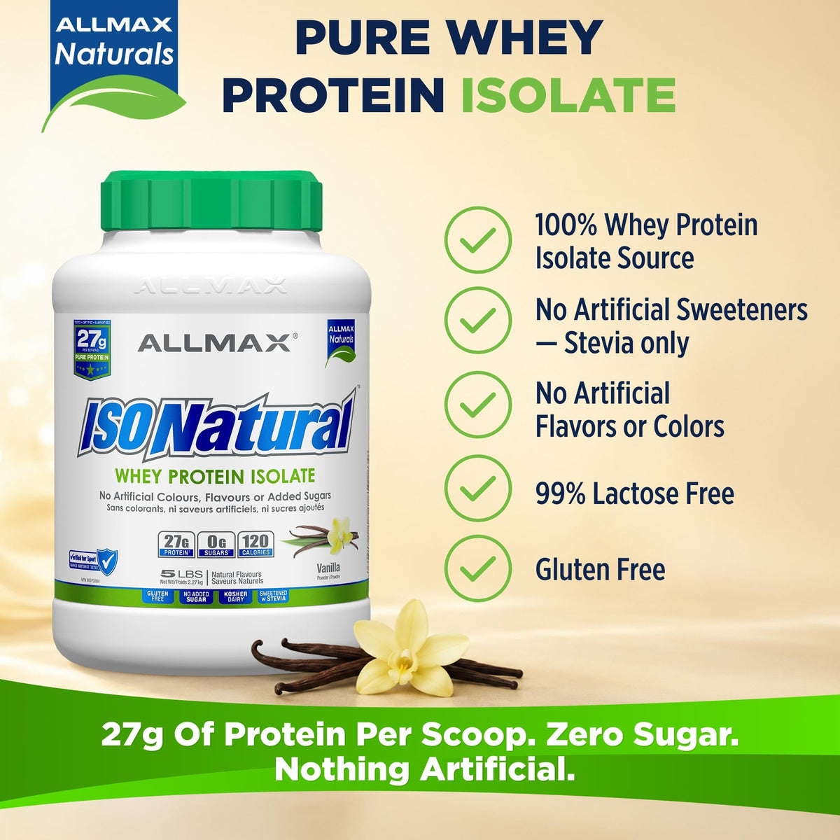 ALLMAX ISONATURAL Protein Isolate Powder, Vanilla, 5 lb, 73 Servings