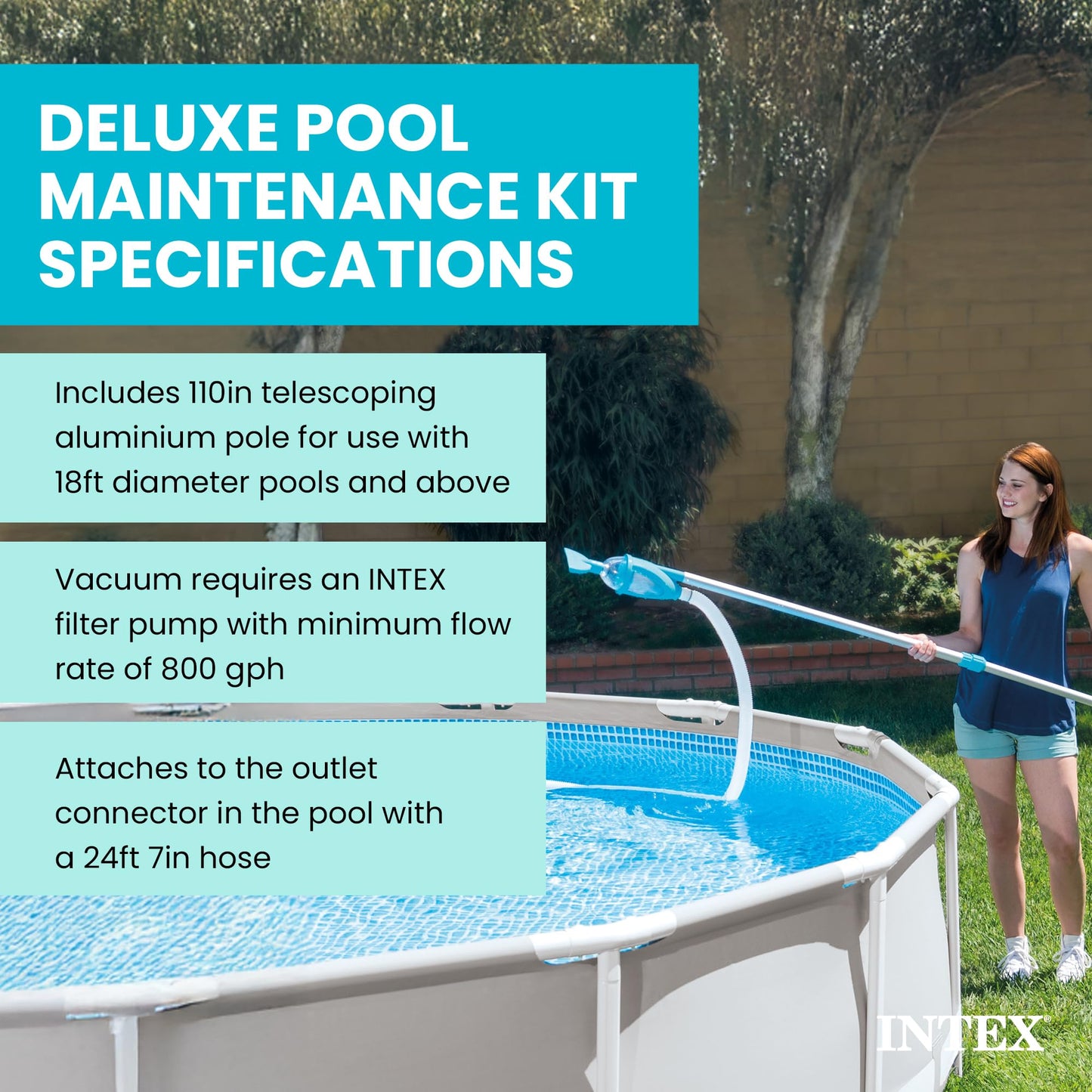 INTEX 28003E Deluxe Above Ground Pool Maintenance Kit for Minimum 800 GPH Flow Rates with Vacuum, 110" Pole, Wall Brush and 24' Hose 🍁 All In One Marketplace Canada