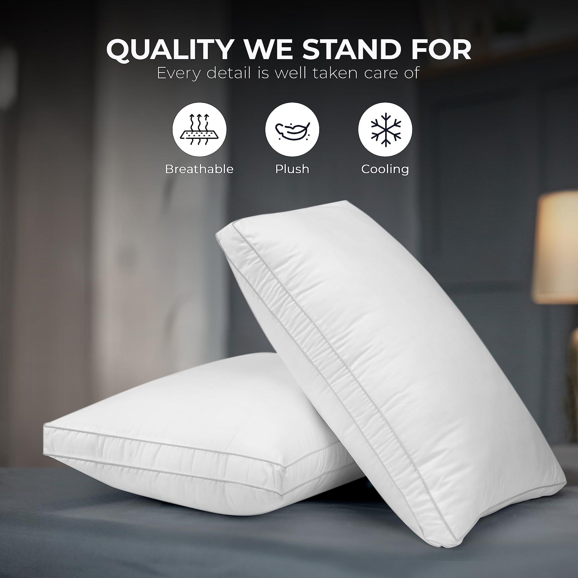 Utopia Bedding Bed Pillows for Sleeping Queen Size (White Hem), Set of 2, Cooling Hotel Quality, Gusseted Pillow for Back, Stomach or Side Sleepers
