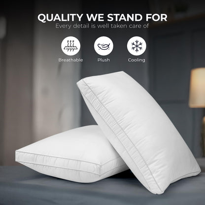 Utopia Bedding Bed Pillows for Sleeping Queen Size (White Hem), Set of 2, Cooling Hotel Quality, Gusseted Pillow for Back, Stomach or Side Sleepers