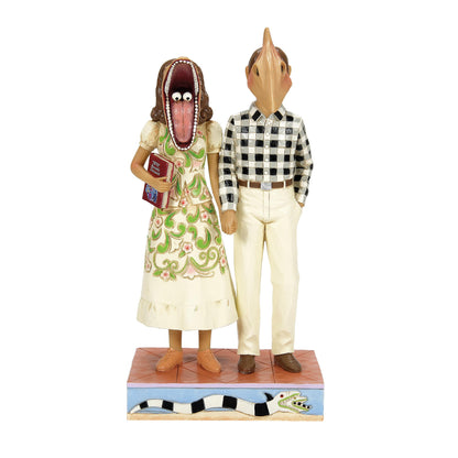 Figurine Enesco Beetlejuice par Jim Shore, Adam et Barbara Maitland avec masques effrayants - Résine peinte à la main, figurine de collection artisanale, statue de décoration d'intérieur pour Halloween, 19,5 cm