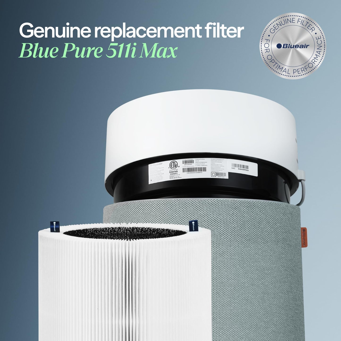 Blueair Blue Pure 511i Max Genuine Replacement Filter, Fits Blue Pure 511i Max Air Purifier BLUEAIR