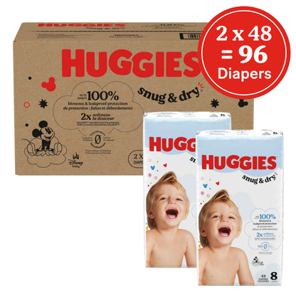 Huggies Size 8 Diapers, Snug & Dry Baby Diapers, Size 8 (45+ lbs), 96 Count (2 Packs of 48), Packaging May Vary