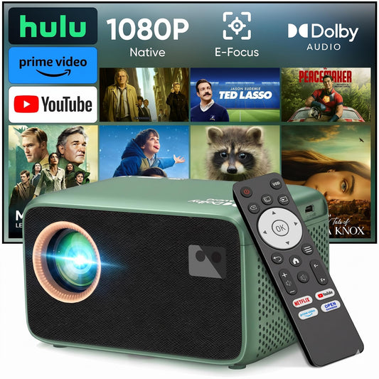 【Netflix Compatible & Dolby Audio】 TMY 4K Smart Projector with Upgraded HiFi Speaker, Real 1080P WiFi 6 Mini Projector with Electric Focus & Auto Keystone, Portable Projecteur for Indoor and Outdoor