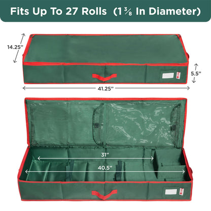 HOLDN' STORAGE Premium Wrapping Paper Storage Container - Durable 600D Tear-Proof, Fits 27 Rolls Gift Wrap, Extra Pockets for Ribbons & Bows, Underbed Storage - Ideal for Holiday Christmas, Green 🍁 All In One Marketplace Canada