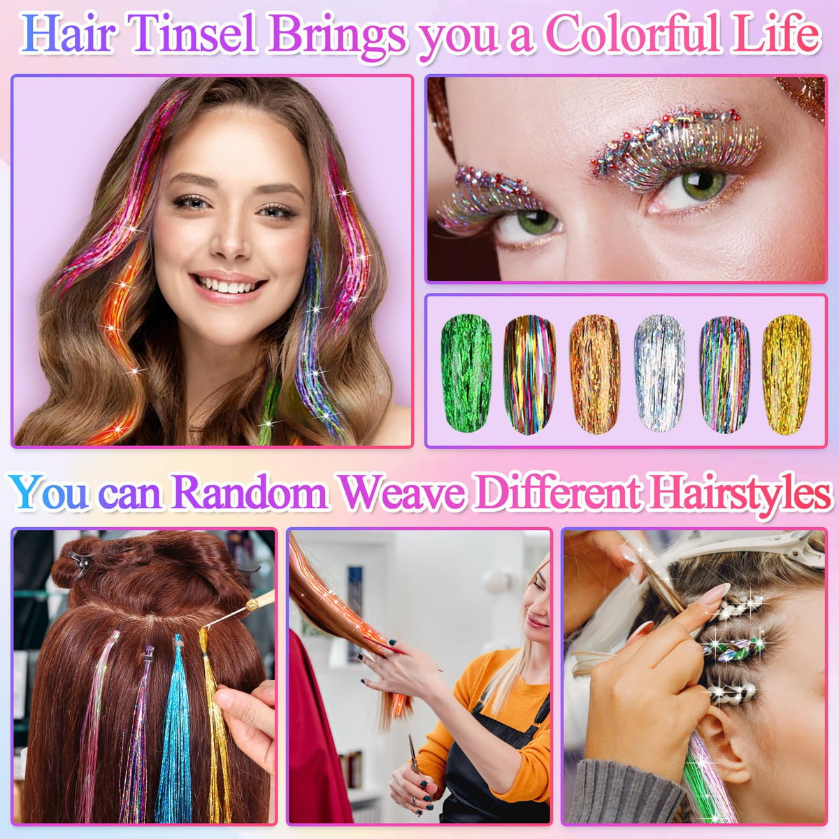 25 Colors Fairy Hair Tinsel Kit 5000 Hair Glitter Strands 48 Inch Heat Resistant Tinsel Hair Extensions Sparkling Shiny Highlights Hair Tinsel with Tools for Christmas Halloween New Year Cosplay Party 🍁 All In One Marketplace Canada