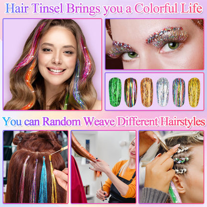 25 Colors Fairy Hair Tinsel Kit 5000 Hair Glitter Strands 48 Inch Heat Resistant Tinsel Hair Extensions Sparkling Shiny Highlights Hair Tinsel with Tools for Christmas Halloween New Year Cosplay Party 🍁 All In One Marketplace Canada