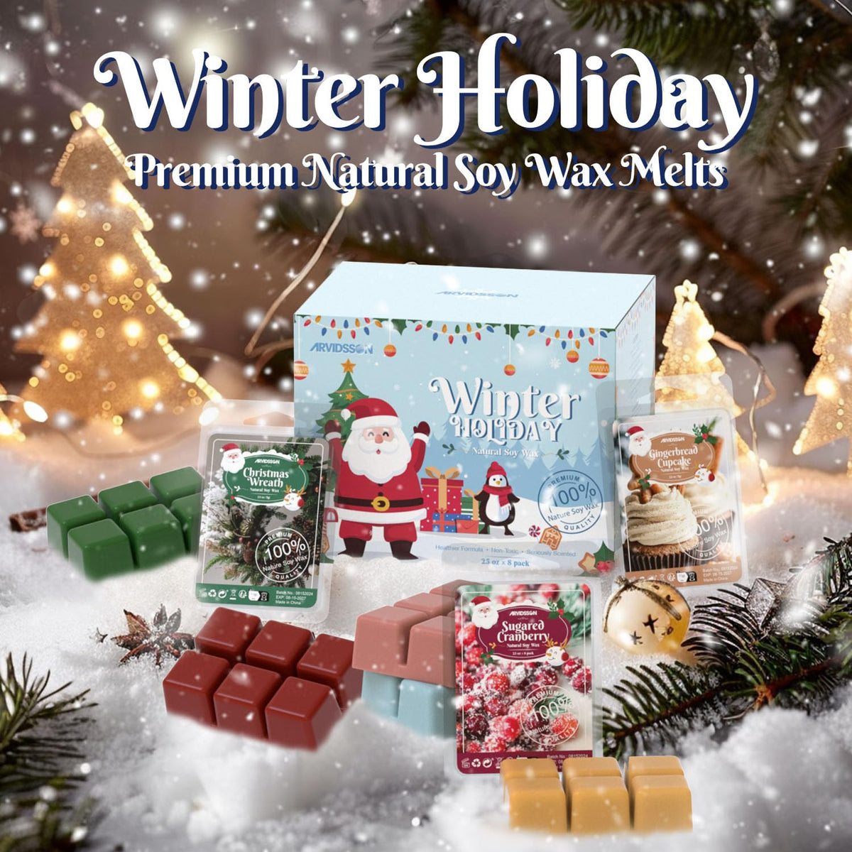 ARVIDSSON Winter Scented Wax Melts, Holiday Soy Wax Cubes for Wax Warmer, Strong Scent Wax Candle Melts, Wax Tarts Gift Set, Christmas Wreath, Gingerbread, Candy Cane, Cranberry, Apple Cinnamon 🍁 All In One Marketplace Canada