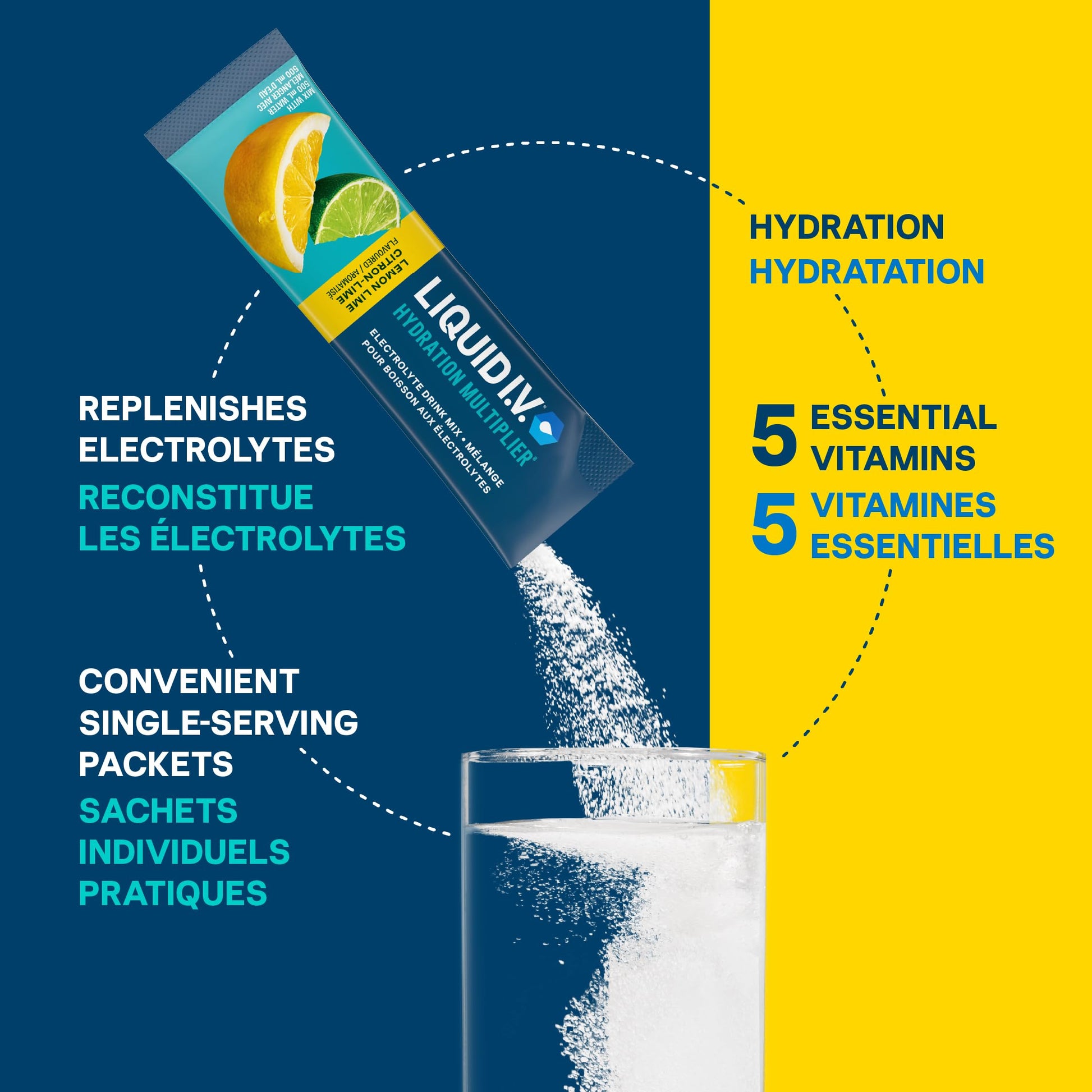 Liquid I.V. Hydration Multiplier Electrolyte Drink Mix - Enhanced Hydration Electrolyte Powder with Vitamins B3, B5, B6, B12 and C -18x On-the-go Sticks for Workout and Travel - Lemon Lime