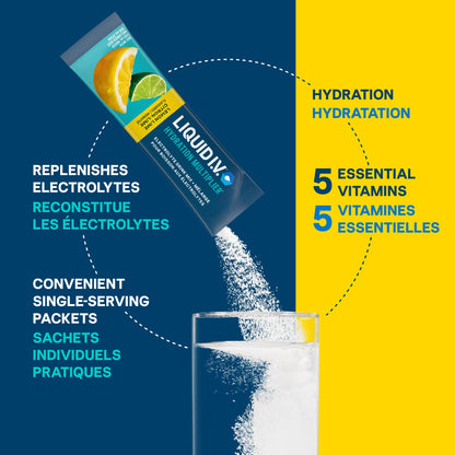 Liquid I.V. Hydration Multiplier Electrolyte Drink Mix - Enhanced Hydration Electrolyte Powder with Vitamins B3, B5, B6, B12 and C -18x On-the-go Sticks for Workout and Travel - Lemon Lime