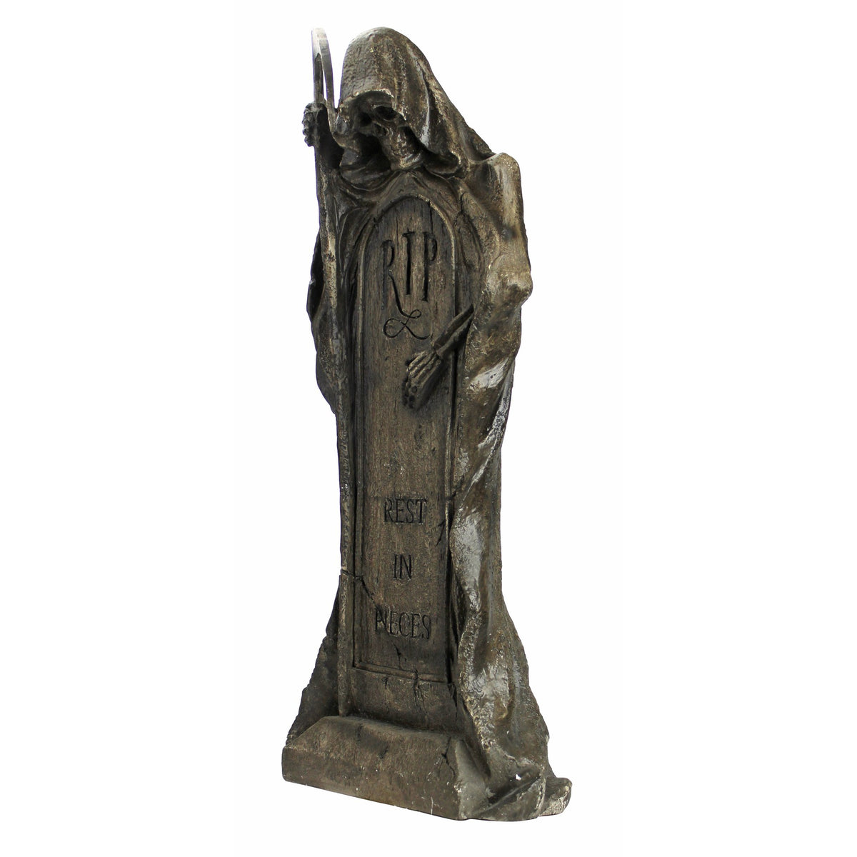 Design Toscano Rest in Pieces Grim Reaper Halloween Tombstone Gothic Decor Garden Graveyard Statue, 64 cm, Polyresin, Greystone