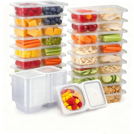 Pure Future 20-Pack Reusable Double Compartment Snack Containers with Lids - BPA-Free PP Meal Prep Bento Boxes for Lunch, Fruit & Dips, Microwave/Dishwasher Safe