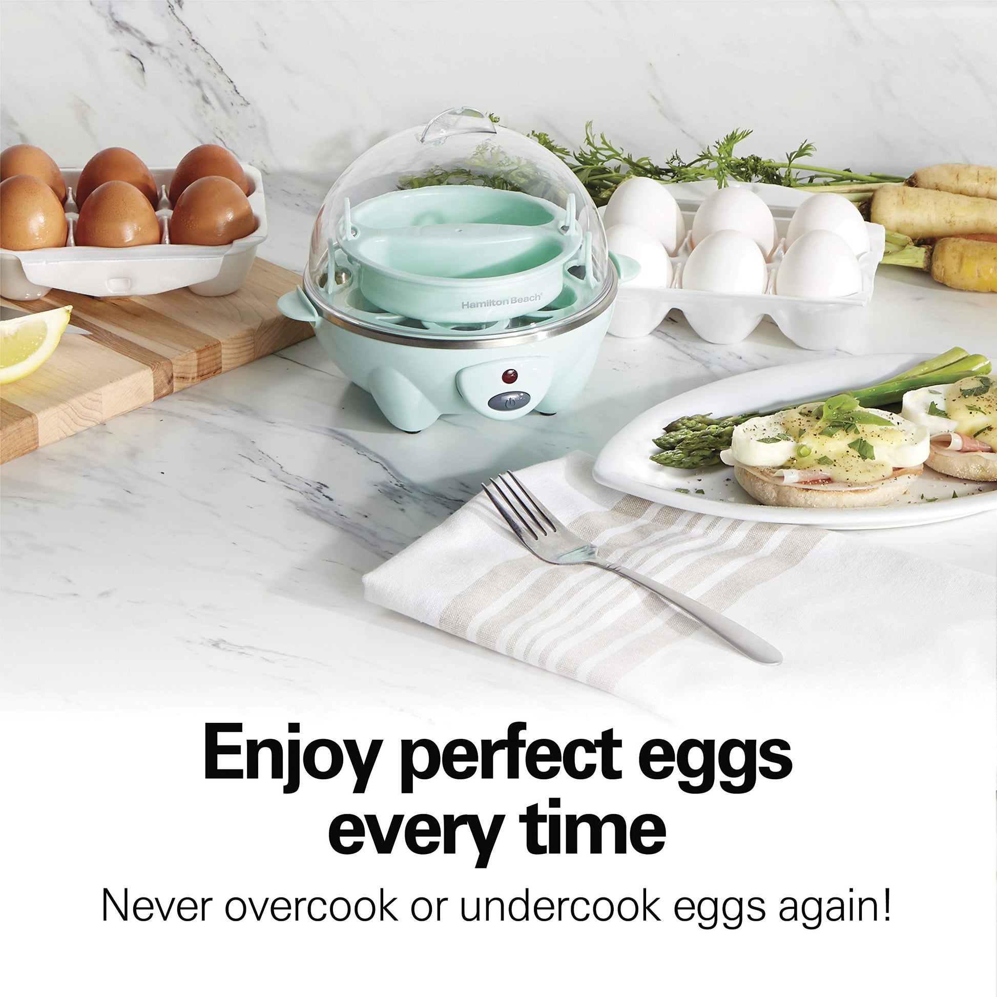 Hamilton Beach 3-in-1 Egg Cooker, Hard-Boiled, Poached, Omelets, 7 Egg Capacity, Teal, 25504G