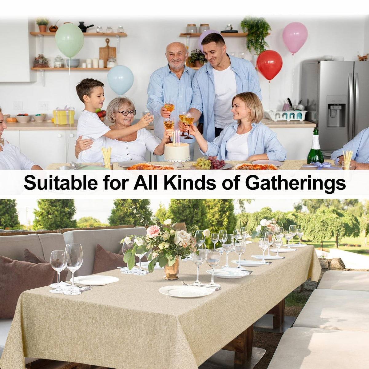 JIUZHEN 54 x 80 Inch Faux Linen Rectangle Tablecloth - Wrinkle and Stain Resistant Washable Table Cloth for Kitchen Dining Room Holiday Table Cover for Party Dinner Outdoor Picnic, Beige 🍁 All In One Marketplace Canada