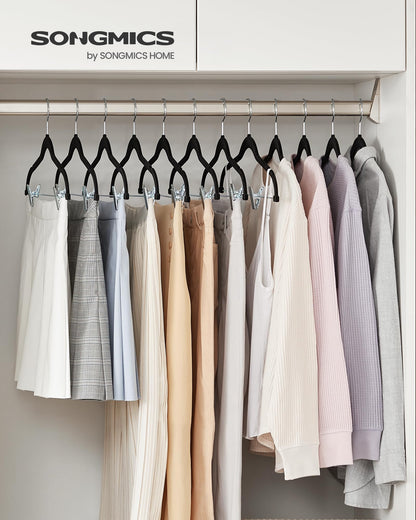 SONGMICS 30-Pack Pants Hangers, 42.5 cm Long Velvet Trousers Hangers with Adjustable Clips, Heavy-Duty, Non-Slip, Space-Saving for Pants, Skirts, Coats, Dresses, Tank Tops, Black UCRF12B30 SONGMICS