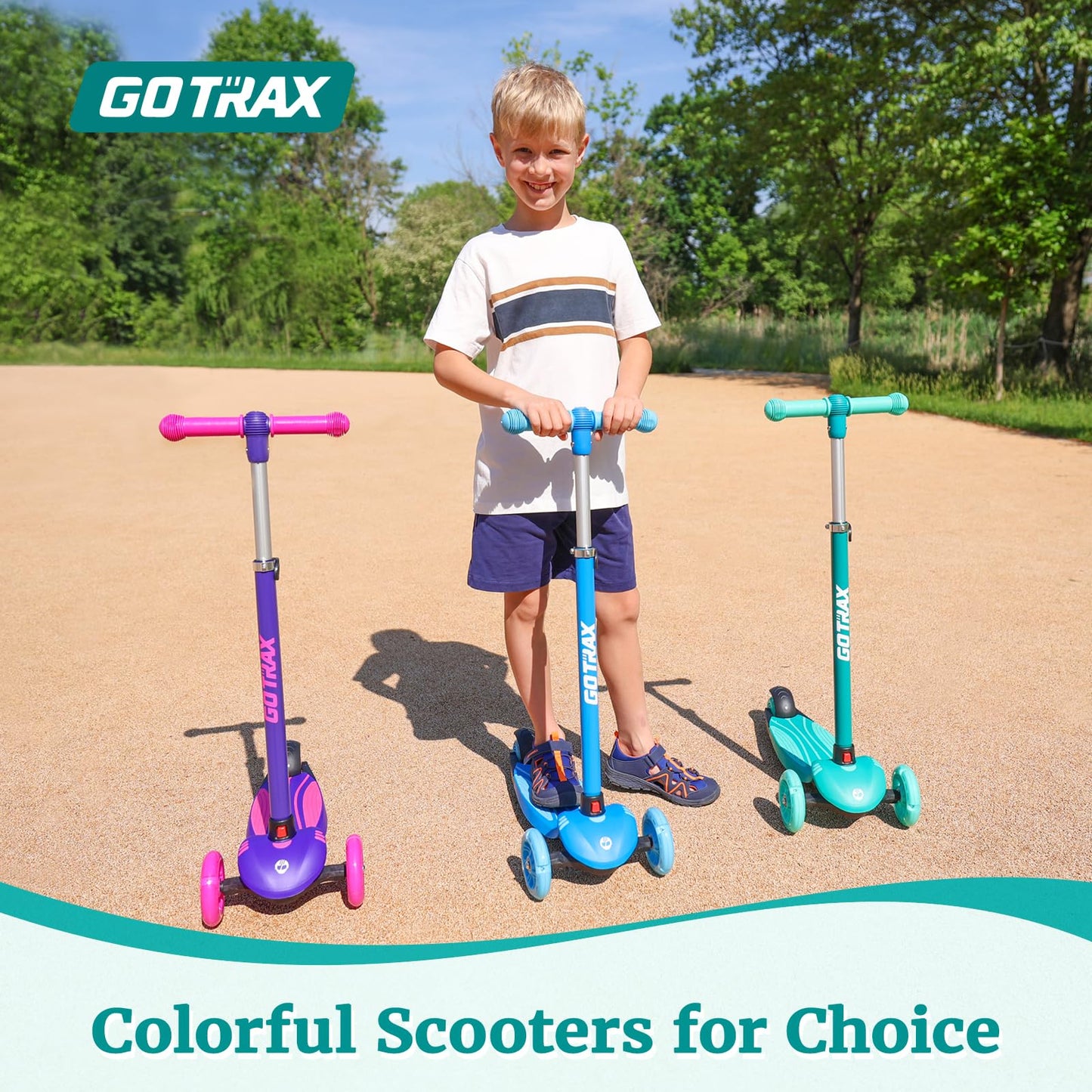 Gotrax KS1 Kids Kick Scooter, LED Lighted Wheels and 3 Adjustable Height Handlebars, Lean-to-Steer & Widen Anti-Slip Deck, 3 Wheel Scooter for Boys & Girls Ages 3+ and up to 50 Kg (Blue)