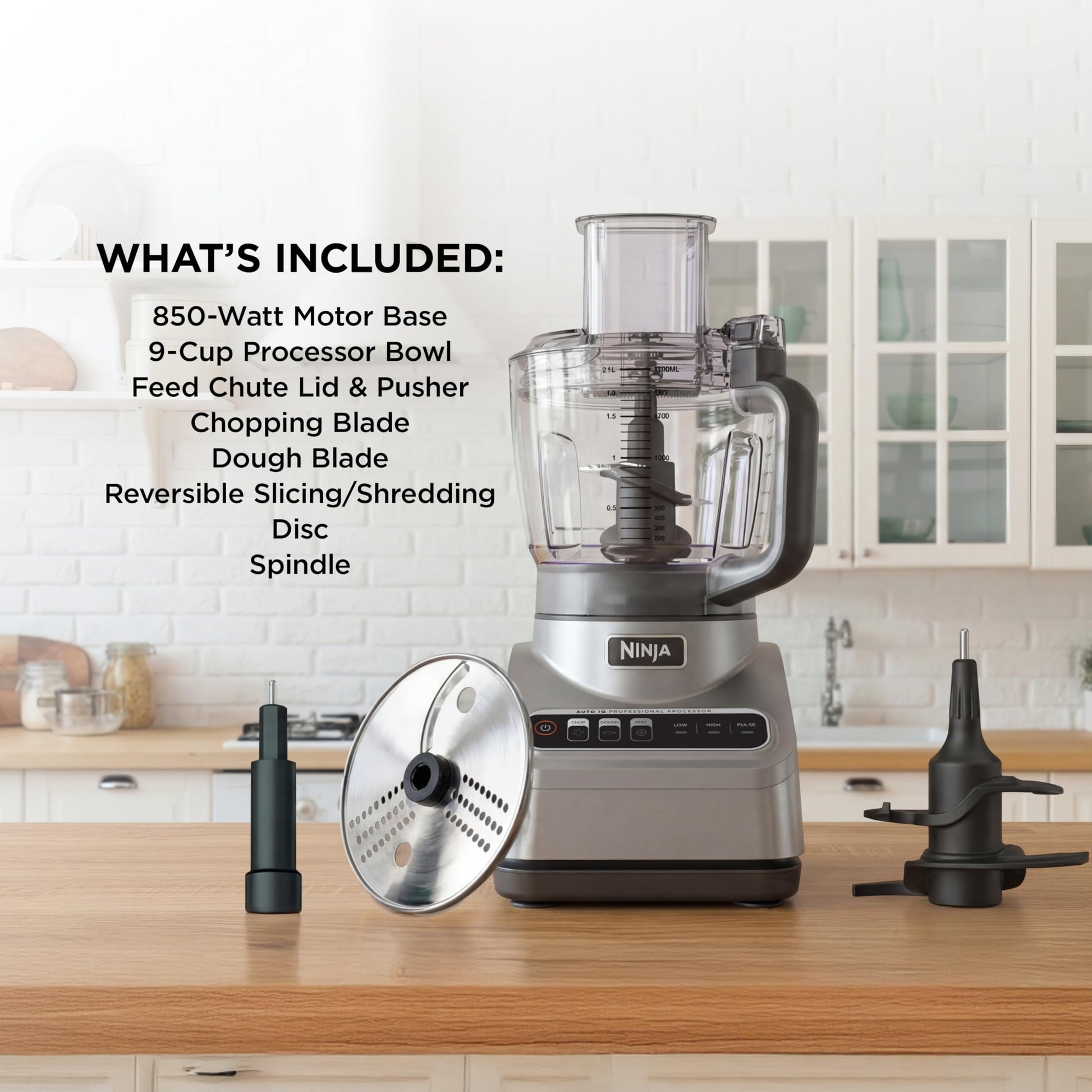Ninja Professional Plus Food Processor 850-Watts With Auto-iQ Preset Programs Chop Puree Dough Slice Shred With a 9-Cup Capacity and a Silver Stainless Finish (BN600C) - Canadian Version