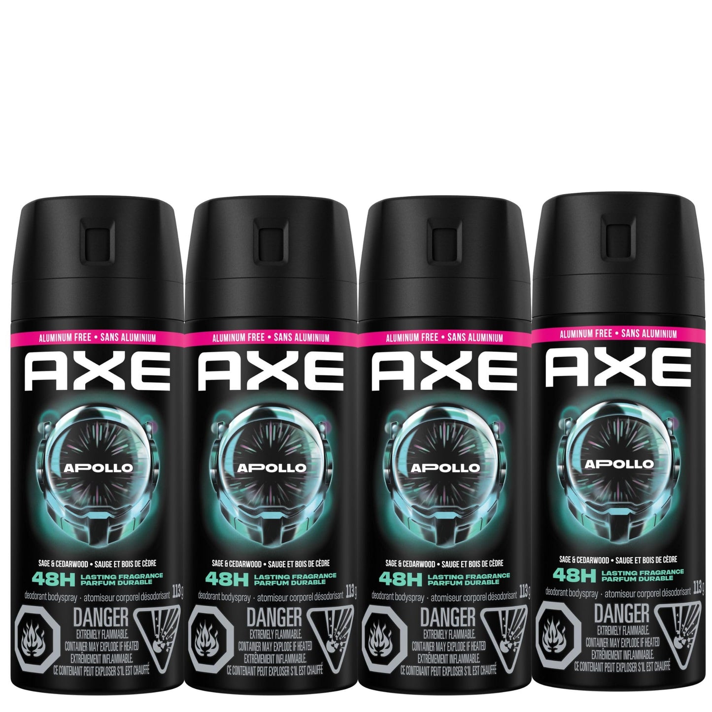 AXE Apollo Deodorant Body Spray, for long-lasting odour protection, Sage & Cedarwood, Aluminum-free Deodorant, 113g (Pack of 4) - Available at All In One Marketplace Canada