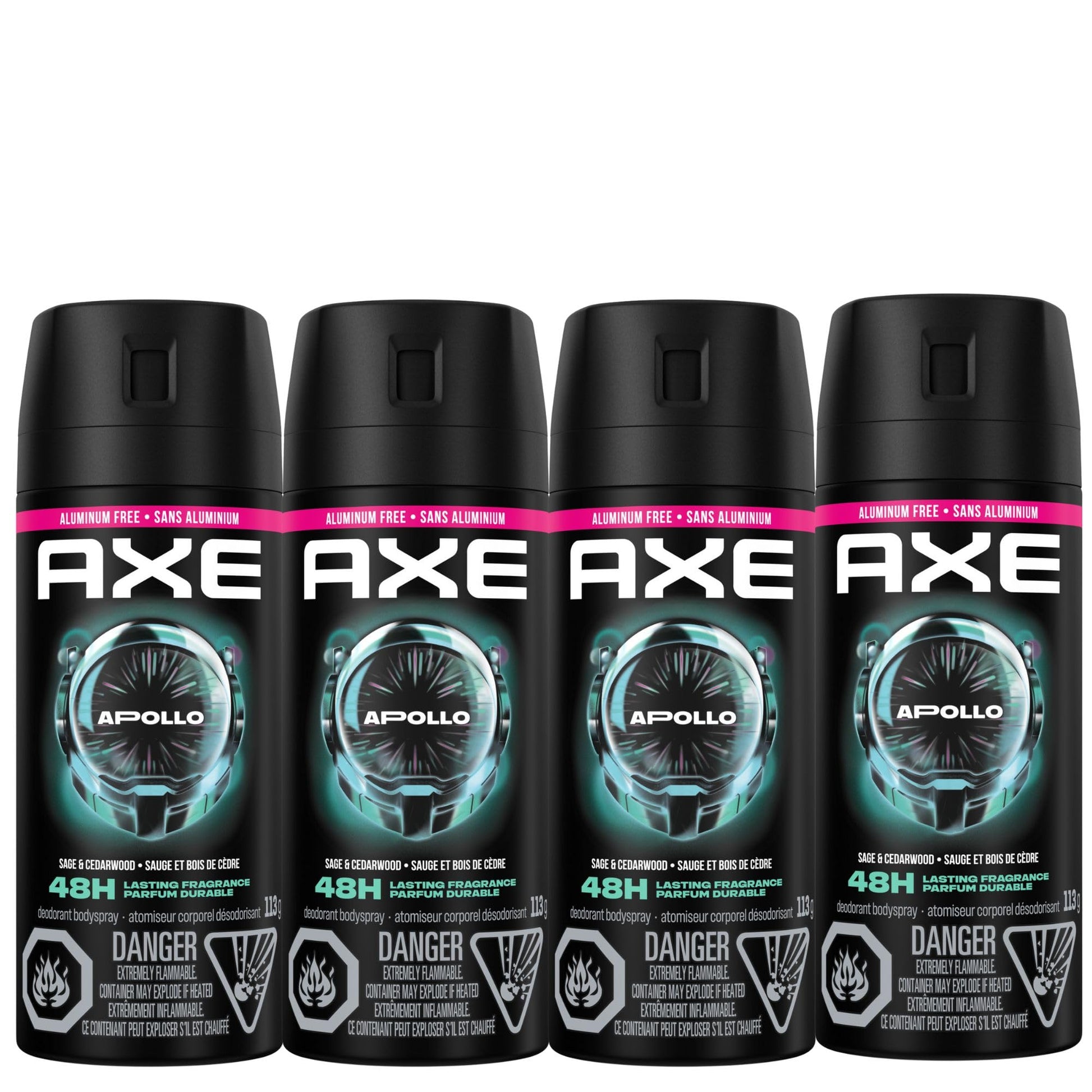 AXE Apollo Deodorant Body Spray, for long-lasting odour protection, Sage & Cedarwood, Aluminum-free Deodorant, 113g (Pack of 4) - Available at All In One Marketplace Canada