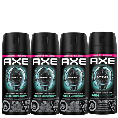 AXE Apollo Deodorant Body Spray, for long-lasting odour protection, Sage & Cedarwood, Aluminum-free Deodorant, 113g (Pack of 4) - Available at All In One Marketplace Canada