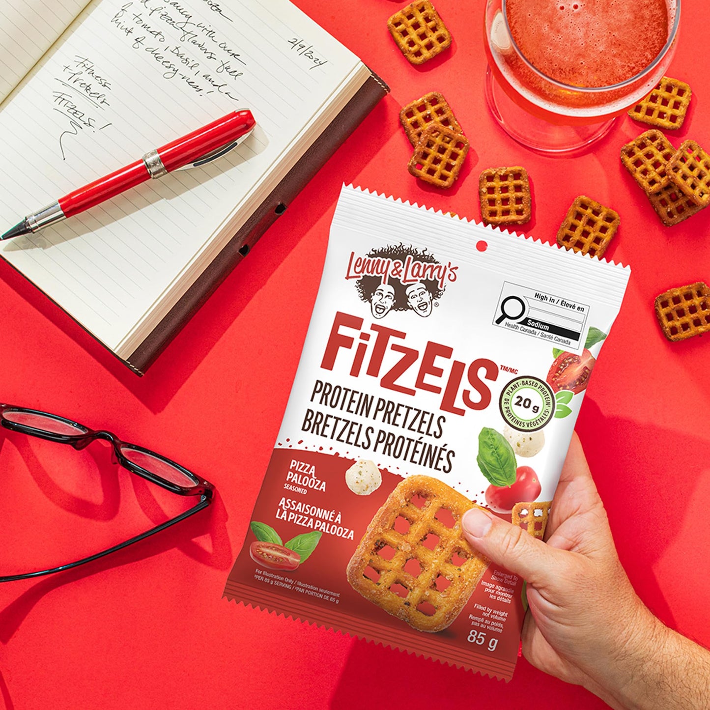 Lenny & Larry's Pizza Palooza FITZELS – Savory Pretzel Snacks Incredibly Tasty High Protein, Salty, Vegan, 20 g of Plant Based Protein (eight) Bags, 85 g Each Lenny & Larry's