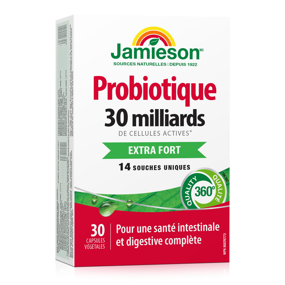 Jamieson Probiotic 30 Billion CFU, Extra Strength, 30 Vegetarian Capsules. Supports Digestive Health & Intestinal Health. 14 Unique Strains, Including Lactobacillus and Bifidobacterium, Non-GMO