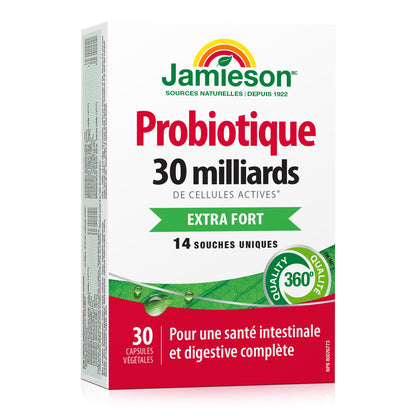 Jamieson Probiotic 30 Billion CFU, Extra Strength, 30 Vegetarian Capsules. Supports Digestive Health & Intestinal Health. 14 Unique Strains, Including Lactobacillus and Bifidobacterium, Non-GMO