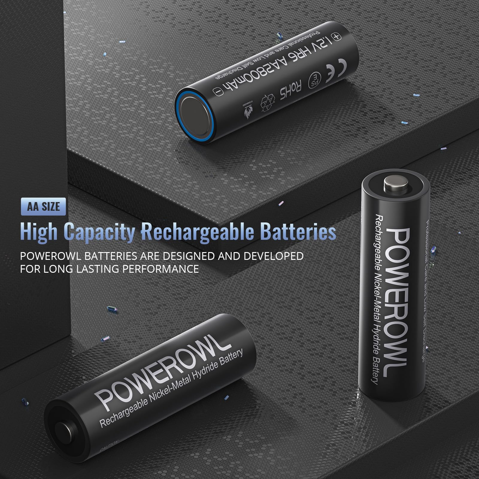 POWEROWL AA Rechargeable Batteries, 2800mAh High Capacity Batteries 1.2V NiMH Low Self Discharge, Pack of 16 - Available at All In One Marketplace Canada