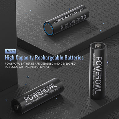 POWEROWL AA Rechargeable Batteries, 2800mAh High Capacity Batteries 1.2V NiMH Low Self Discharge, Pack of 16 - Available at All In One Marketplace Canada