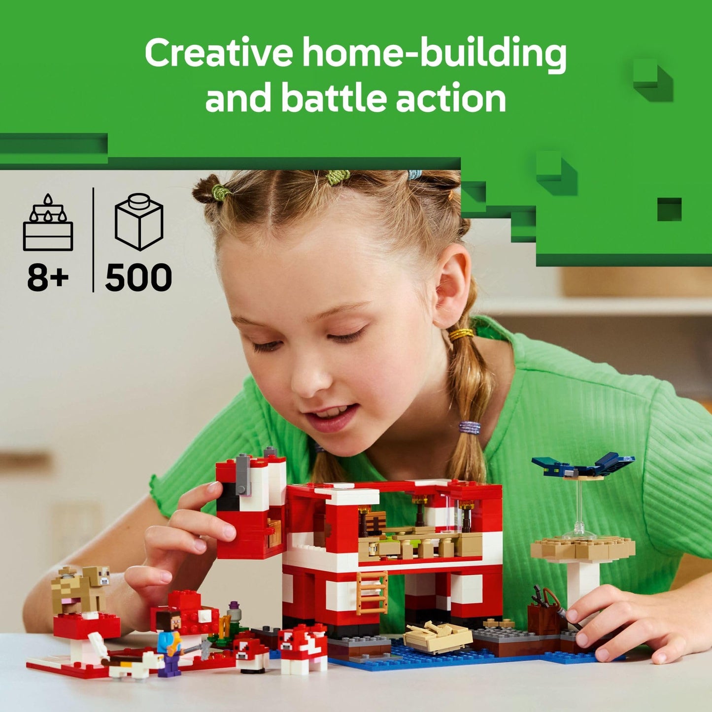 LEGO Minecraft The Mooshroom House Toy Figures and Playset - Building Minecraft Toy for Kids, Boys and Girls, Ages 8+ - with Steve and Other Figures for Pretend Play - Gift Idea for Birthdays - 21270 LEGO