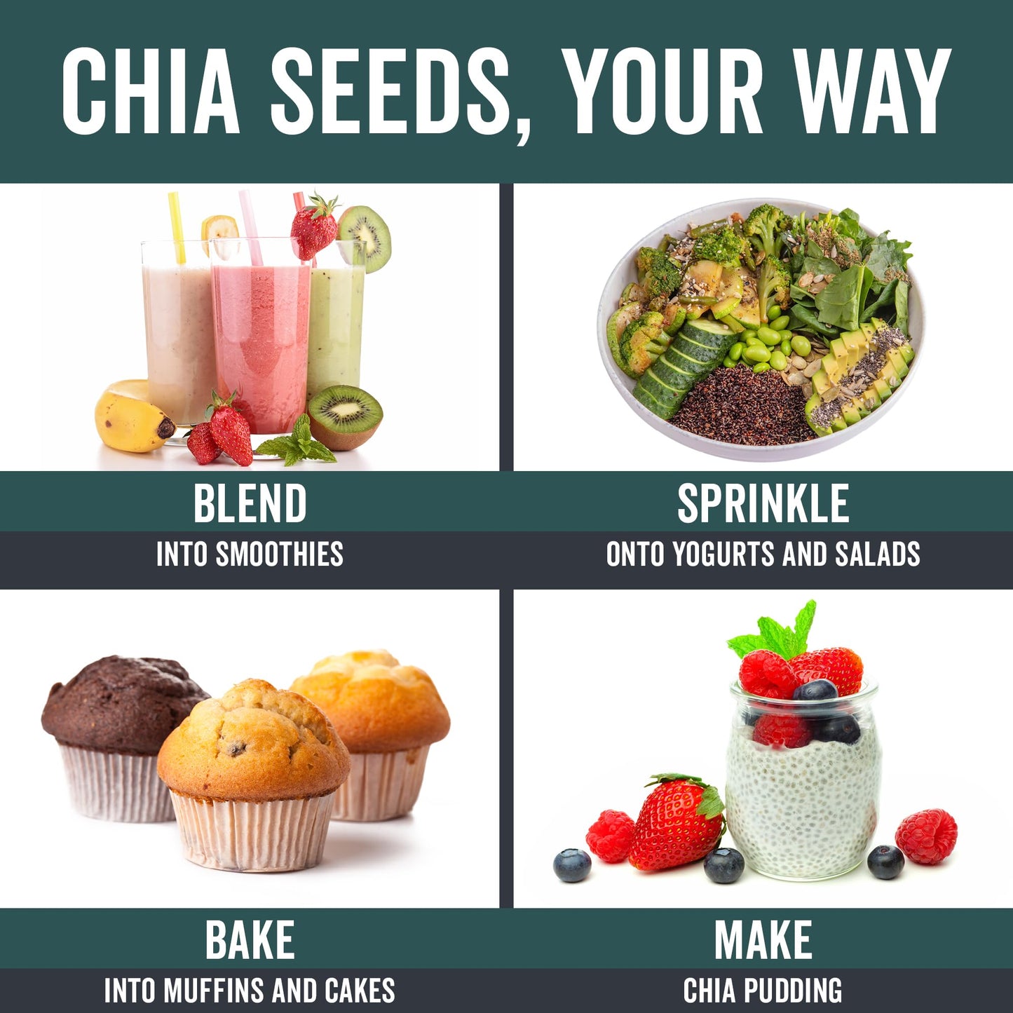 Viva Naturals Organic Chia Seeds, 2 lb – Plant-Based Omega-3s & 6s and Vegan Protein, Non-GMO, Black Chia Seeds Organic, Graine de Chia – Perfect for Smoothies, Salads, and Chia Seed Pudding