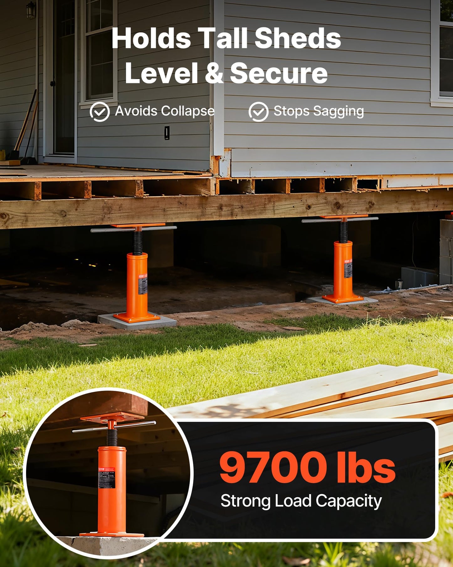 VEVOR House Floor Jacks, 2 Pack, 12"-16" Height Range, 9700 lbs Max Load Capacity Per Unit, Adjustable Support Beam Basement Jack Post Pole for Leveling, Steel Telescoping Jack for Temporary Support VEVOR