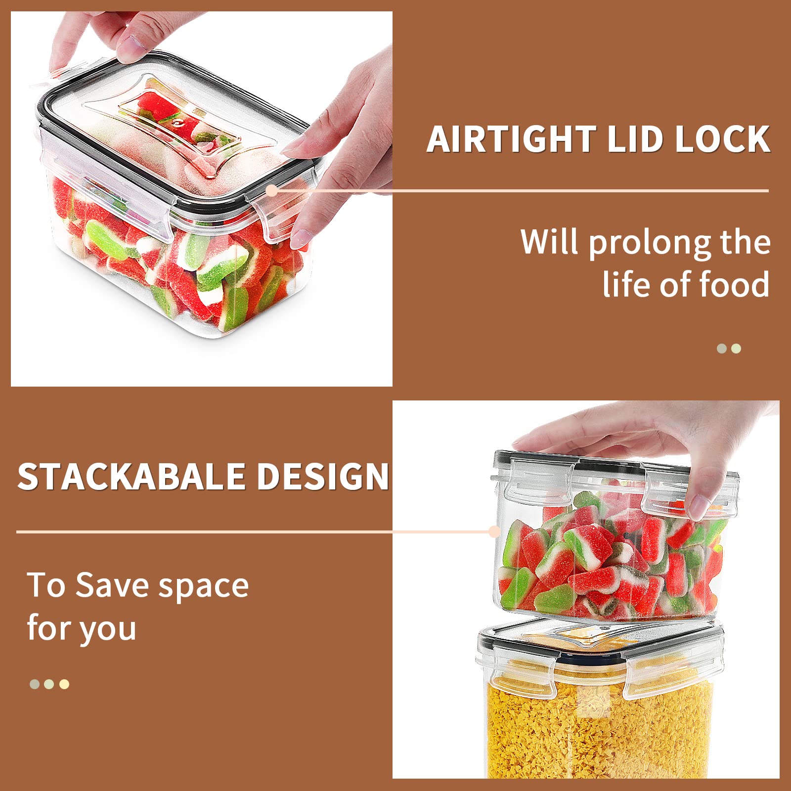 PRAKI Airtight Food Storage Container Set with Lids, 16 Pcs Plastic Dry Food Canisters for Kitchen Pantry Organizers and Storage, Ideal for Cereal, Flour & Sugar - Labels, Marker(Black) - Available at All In One Marketplace Canada