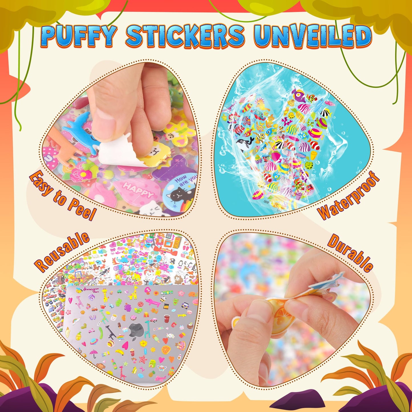 3200+ Stickers for Kids, 3D Puffy Stickers, 64 Different Sheets, Cute Animals Stickers for Boys Girls Teachers, Classroom Reward, Craft Scrapbooking, Party Gift - Available at All In One Marketplace Canada
