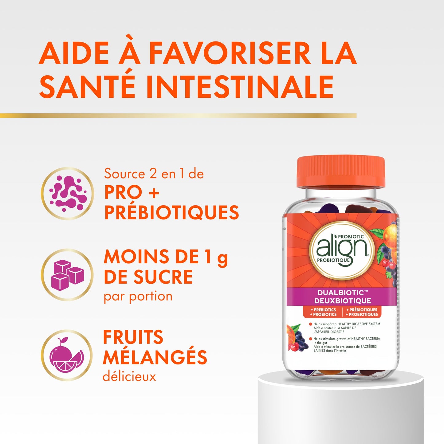 Align DUALBIOTIC PREbiotic + PRObiotic Gummies for Women & Men, Helps Support a Healthy Digestive System, Made With Naturally Fruit Flavours, 60 Count - Available at All In One Marketplace Canada