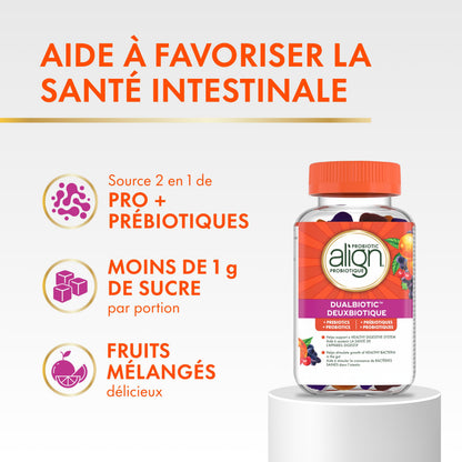 Align DUALBIOTIC PREbiotic + PRObiotic Gummies for Women & Men, Helps Support a Healthy Digestive System, Made With Naturally Fruit Flavours, 60 Count - Available at All In One Marketplace Canada