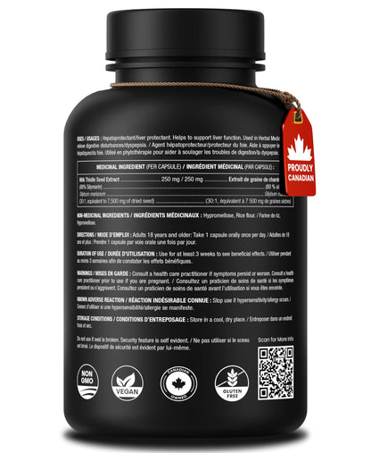 Milk Thistle Capsules – High Potency 30:1 Extract (7,500 mg Equivalent) with 80% Silymarin – Premium Liver Support Supplement for Healthy Flush & Detox – Vegan, Non-GMO – 180 Count - Available at All In One Marketplace Canada