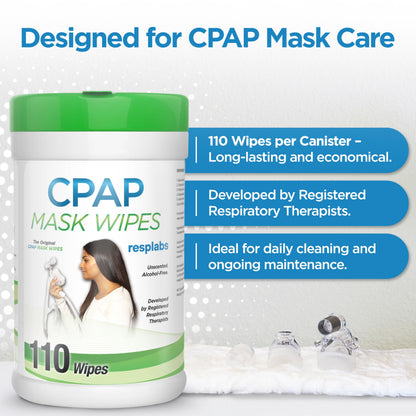 resplabs CPAP Mask Wipes, 110 Count Unscented - Safe for All CPAP Masks, Cushions, and Supplies - Daily Use Cleaning Wipes