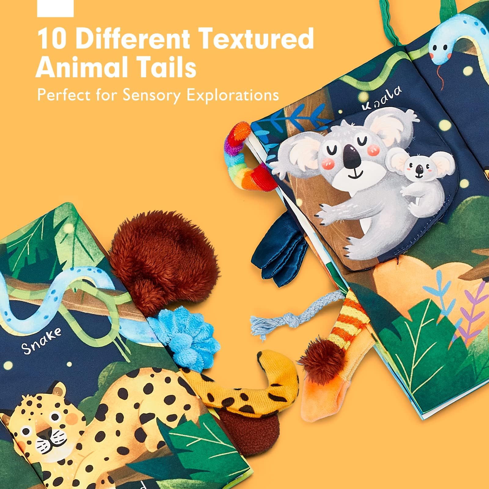 hahaland Baby Book Toy 0 3 6 12 Months - Touch and Feel First Crinkle Cloth Soft Book for Babies 0 Months, Baby Boy Girl Gifts for Newborn Infant - Jungly Tails Theme