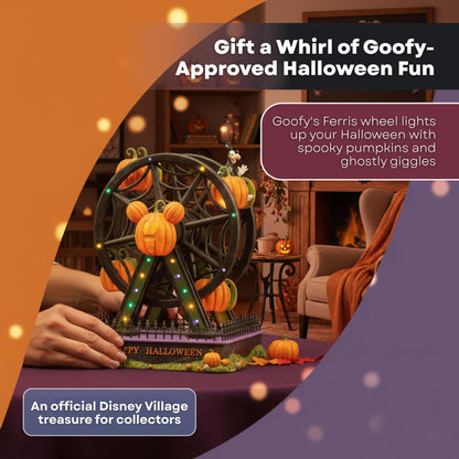 Department 56 Disney Village Accessories Halloween Goofy Gawrsh Darn Fun Ferris Wheel Lit Animated Figurine, 12.9 Inch, Multicolor