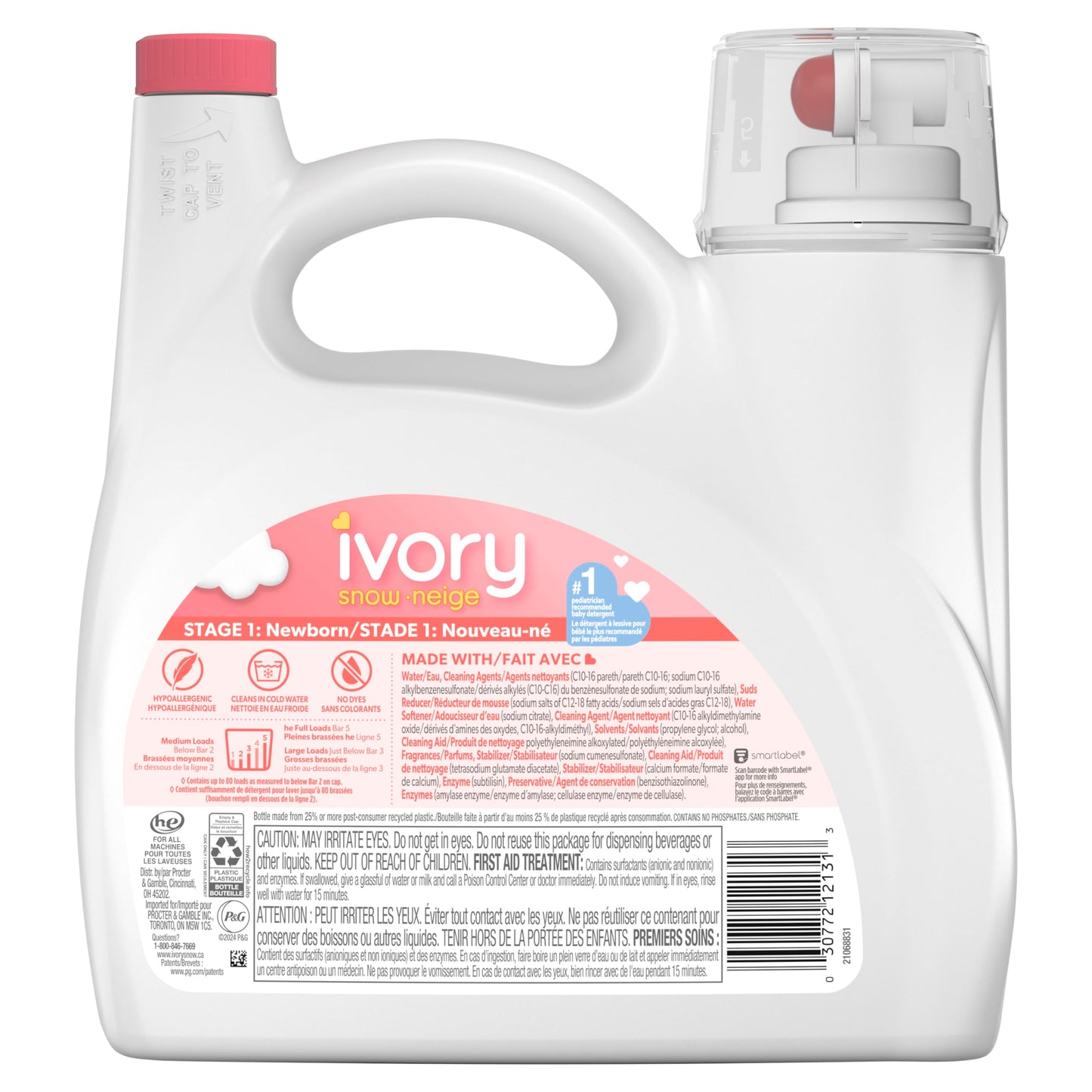 Ivory Snow: Newborn Baby Liquid Laundry Detergent, No added Chlorine, Dyes or Phosphates, Hypoallergenic, 80 loads, 3.1L