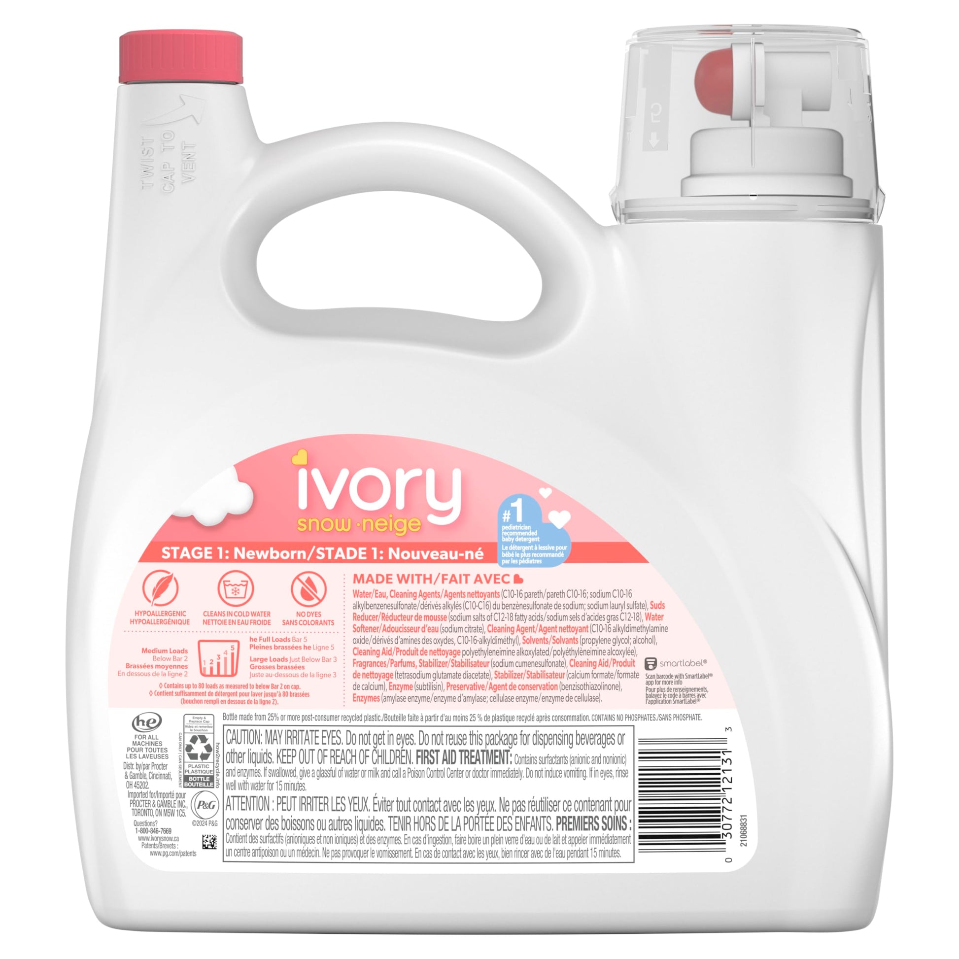 Ivory Snow: Newborn Baby Liquid Laundry Detergent, No added Chlorine, Dyes or Phosphates, Hypoallergenic, 80 loads, 3.1L