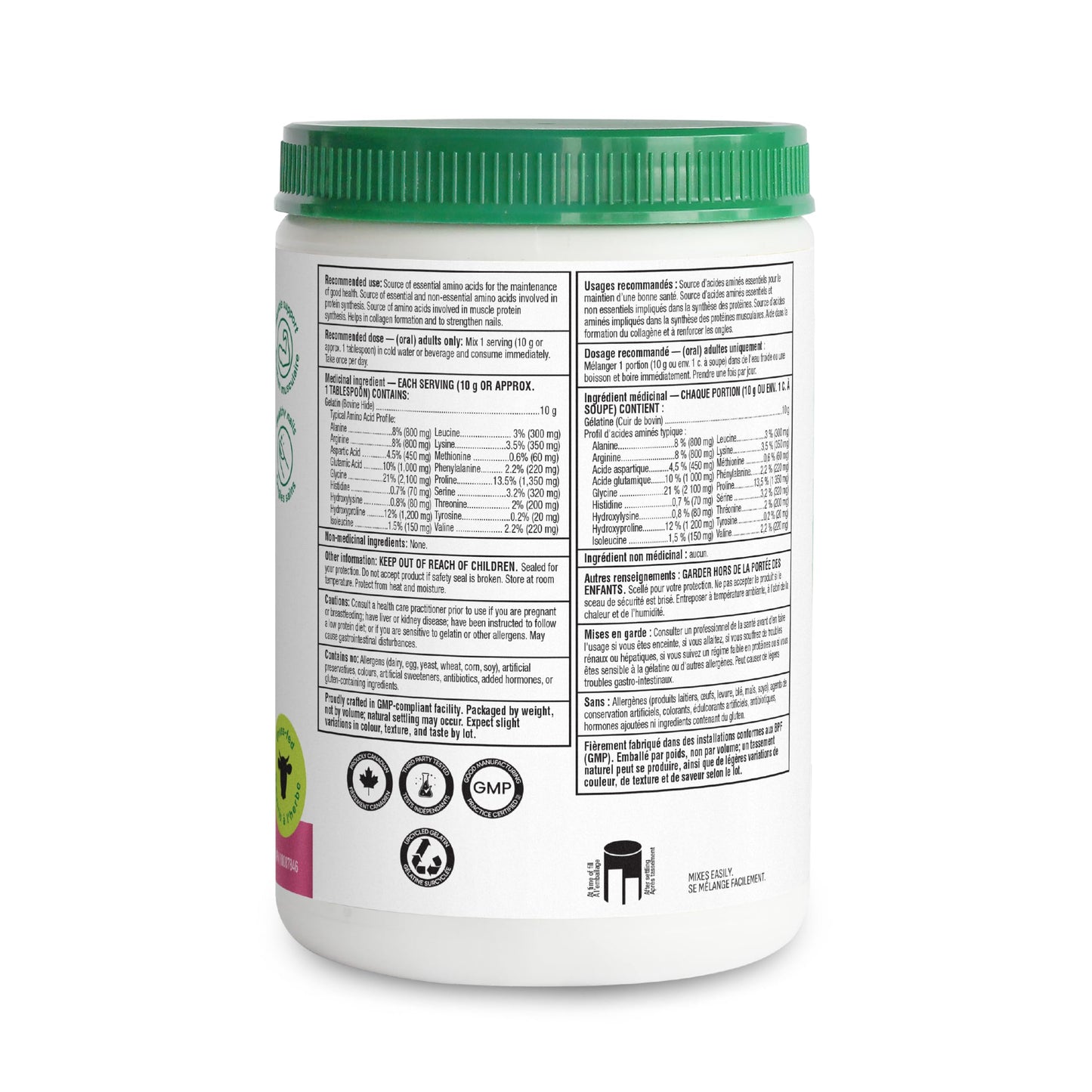 Organika Canadian-Made Bovine Gelatin (Unflavoured) - Collagen With 18 Amino Acids for Healthier Skin, Hair, Bones and Gut | Grass-Fed Source - 250g - Available at All In One Marketplace Canada