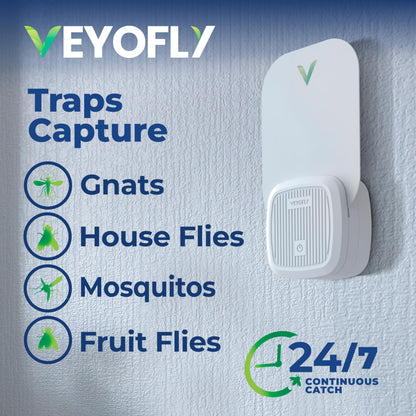 VEYOFLY Fruit Fly Traps for Indoors (1 Device + 2 Refills), Gnat Trap Indoor Plug in, Bug Traps, Flying Insect Trap, Gnat Traps for House Indoors, Fly Trap Indoor for Home Bug Light, Gnats Catcher