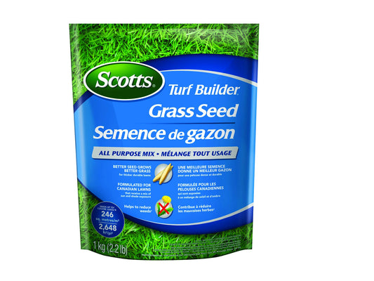 Scotts Turf Builder Grass Seed All Purpose Mix, 1Kg (246 sq Meters / (2,648 sq feet Coverage) | Sun & Shade Formula for a Thick, Green Lawn