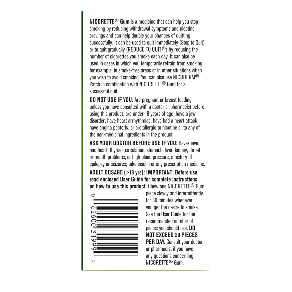 Nicorette Gum, Nicotine 2 Mg, Spearmint Flavour, Quit Smoking Aid And Smoking Cessation Aid, 105 Count